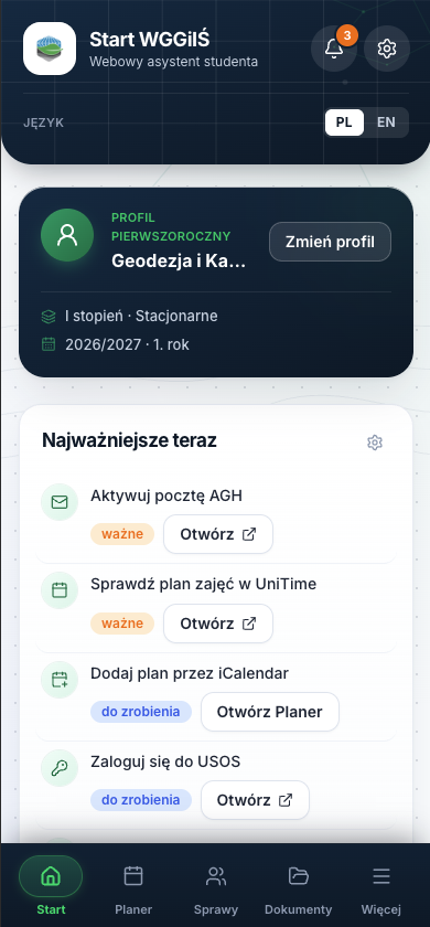 Aplikacja Start WGGiIS na telefonie